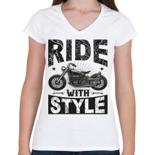 PRINTFASHION Ride With Style - Női V-nyakú póló - Fehér női póló