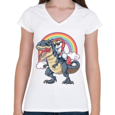 PRINTFASHION Ridin Unicorn - Női V-nyakú póló - Fehér női póló