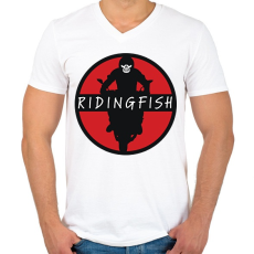 PRINTFASHION Ridingfish - Férfi V-nyakú póló - Fehér