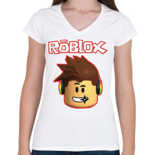PRINTFASHION Roblox - Női V-nyakú póló - Fehér női póló