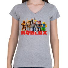 PRINTFASHION Roblox - Női V-nyakú póló - Sport szürke női póló
