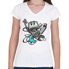 PRINTFASHION Robot Rock - Női V-nyakú póló - Fehér női póló