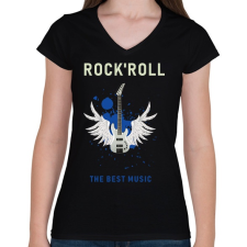 PRINTFASHION rock and roll3 - Női V-nyakú póló - Fekete női póló