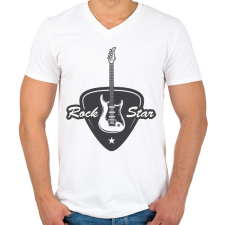 PRINTFASHION rock gitár - Férfi V-nyakú póló - Fehér férfi póló