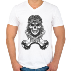 PRINTFASHION Rock gitáros koponya - Férfi V-nyakú póló - Fehér