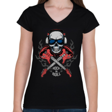 PRINTFASHION rock n' roll - Női V-nyakú póló - Fekete