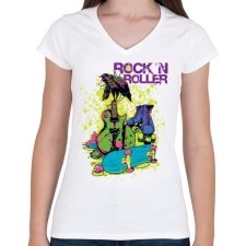 PRINTFASHION rock 'n roller - Női V-nyakú póló - Fehér női póló