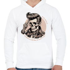 PRINTFASHION Rock & Roll - Férfi kapucnis pulóver - Fehér férfi pulóver, kardigán
