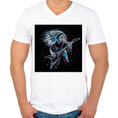 PRINTFASHION Rocker gitáros - Férfi V-nyakú póló - Fehér