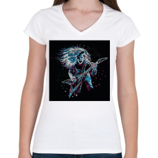 PRINTFASHION Rocker gitáros - Női V-nyakú póló - Fehér