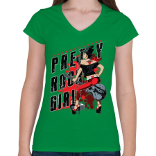 PRINTFASHION Rocker lány  - Női V-nyakú póló - Zöld női póló