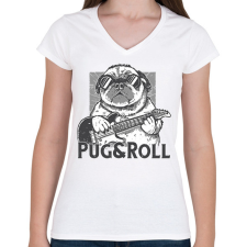 PRINTFASHION Rocker mopsz - Női V-nyakú póló - Fehér női póló