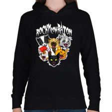 PRINTFASHION Rockmeowraton - Női kapucnis pulóver - Fekete női pulóver, kardigán