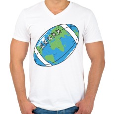 PRINTFASHION Rögbi bolygó - Férfi V-nyakú póló - Fehér