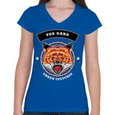 PRINTFASHION Róka banda  - Női V-nyakú póló - Királykék