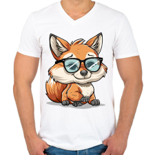 PRINTFASHION Róka  - Férfi V-nyakú póló - Fehér férfi póló