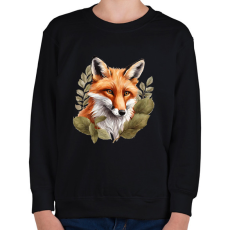 PRINTFASHION róka levelekkel - Gyerek pulóver - Fekete