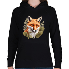 PRINTFASHION róka levelekkel - Női kapucnis pulóver - Fekete