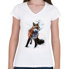 PRINTFASHION róka - Női V-nyakú póló - Fehér