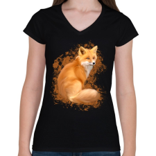 PRINTFASHION Róka - Női V-nyakú póló - Fekete női póló