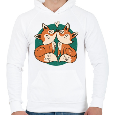 PRINTFASHION Róka pár - Férfi kapucnis pulóver - Fehér férfi pulóver, kardigán