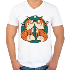 PRINTFASHION Róka pár - Férfi V-nyakú póló - Fehér