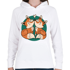 PRINTFASHION Róka pár - Női kapucnis pulóver - Fehér női pulóver, kardigán