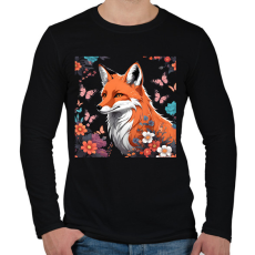 PRINTFASHION róka pillangókkal és virágokkal - Férfi hosszú ujjú póló - Fekete