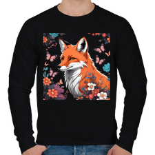 PRINTFASHION róka pillangókkal és virágokkal - Férfi pulóver - Fekete férfi pulóver, kardigán