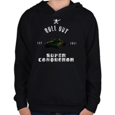 PRINTFASHION ROLLE OUT Super Conqeror - Gyerek kapucnis pulóver - Fekete gyerek pulóver, kardigán