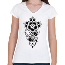 PRINTFASHION Rose-01 - Női V-nyakú póló - Fehér női póló