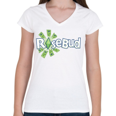 PRINTFASHION Rosebud - Női V-nyakú póló - Fehér