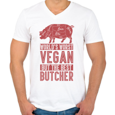 PRINTFASHION Rossz vegán - Jó hentes - Férfi V-nyakú póló - Fehér