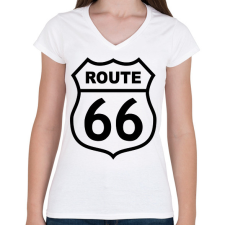 PRINTFASHION route 66 - Női V-nyakú póló - Fehér női póló
