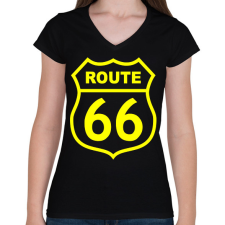 PRINTFASHION route 66 - Női V-nyakú póló - Fekete női póló