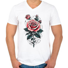 PRINTFASHION Rózsa - Férfi V-nyakú póló - Fehér