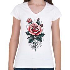 PRINTFASHION Rózsa - Női V-nyakú póló - Fehér női póló