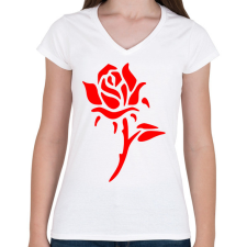 PRINTFASHION Rózsa - vörös - Női V-nyakú póló - Fehér női póló