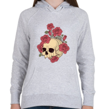 PRINTFASHION Rózsás Koponya - Női kapucnis pulóver - Sport szürke női pulóver, kardigán