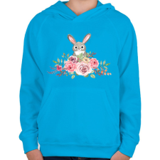 PRINTFASHION Rózsás nyuszi - Gyerek kapucnis pulóver - Azúrkék gyerek pulóver, kardigán