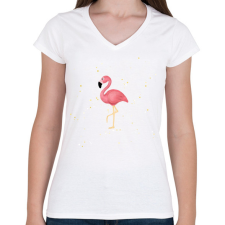 PRINTFASHION Rózsaszín flamingó - Női V-nyakú póló - Fehér női póló