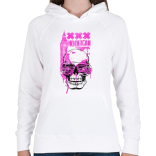 PRINTFASHION Rózsaszín koponya - Női kapucnis pulóver - Fehér női pulóver, kardigán