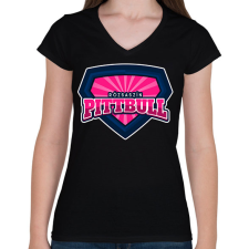 PRINTFASHION Rózsaszín Pittbull - Női V-nyakú póló - Fekete női póló