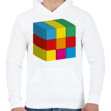 PRINTFASHION rubik 3D - Férfi kapucnis pulóver - Fehér férfi pulóver, kardigán