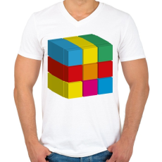 PRINTFASHION rubik 3D - Férfi V-nyakú póló - Fehér