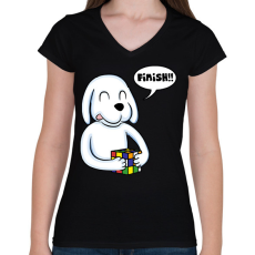 PRINTFASHION Rubik Dog - Női V-nyakú póló - Fekete