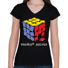 PRINTFASHION Rubik kocka egyszerűen - Női V-nyakú póló - Fekete női póló
