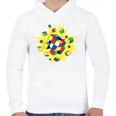 PRINTFASHION Rubik kocka - Férfi kapucnis pulóver - Fehér