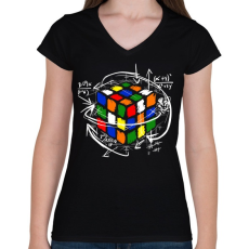 PRINTFASHION Rubik kocka - Női V-nyakú póló - Fekete