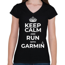 PRINTFASHION Run with Garmin - Női V-nyakú póló - Fekete női póló